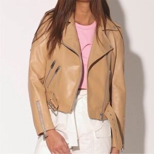 Walter Baker Allison Leather Biker Moto Jacket w/Belt, NWT Latte sz L